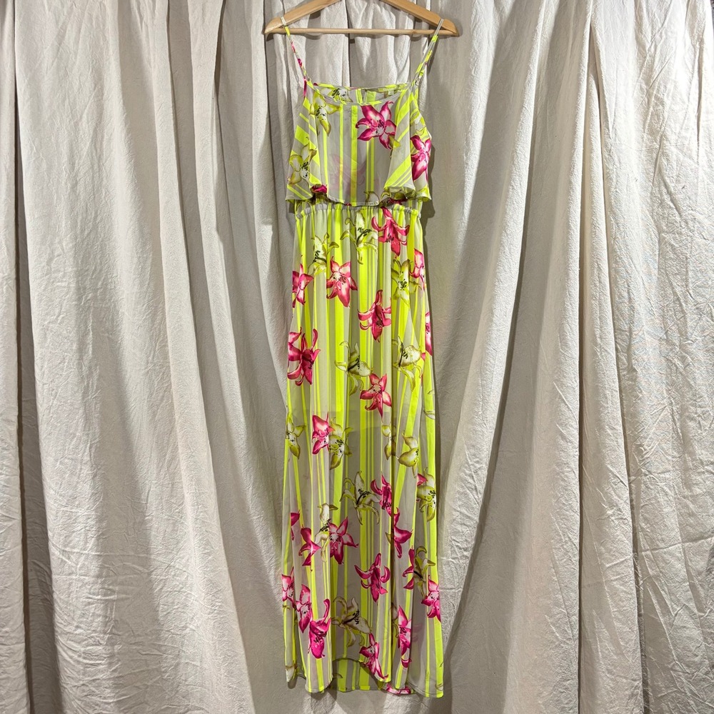 Gianni Bini Bohemian Summer Neon Floral Striped Maxi Dress NWT Size S
